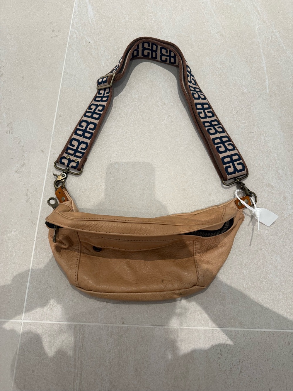 Parker Thatch Sling Bag with Navy and Cream Woven Strap